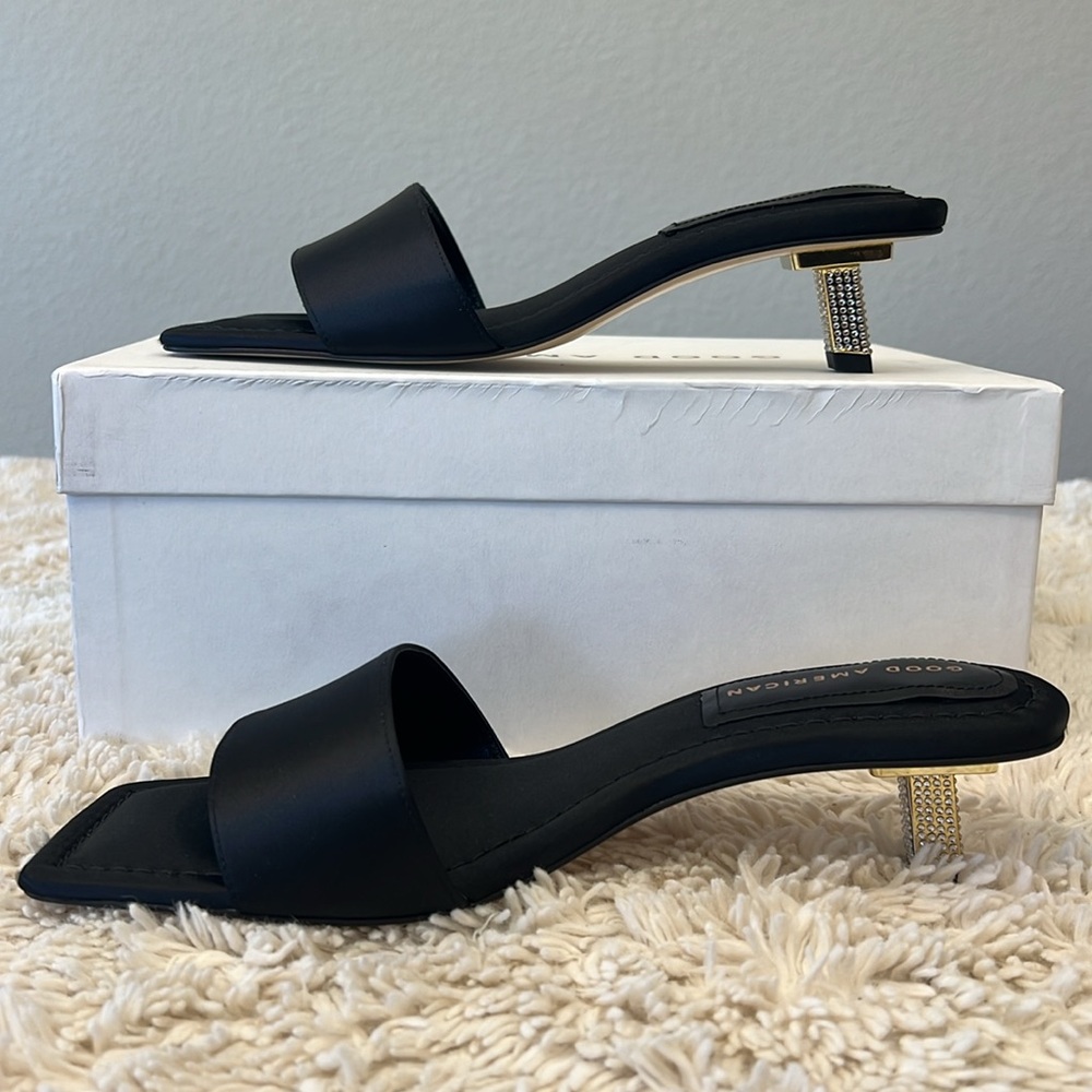 Good American black rhinestone kitten heel slip on slide sandal size 9 NWT - Picture 2 of 8